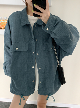 2025春秋新款bf风大码胖mm工装灯芯绒外套女宽松百搭长袖夹克上衣