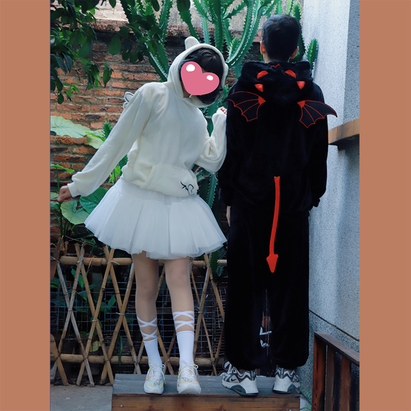 双面绒卫衣恶魔天使刺绣翅膀尾巴配件情侣闺蜜搭配保暖反季节清仓