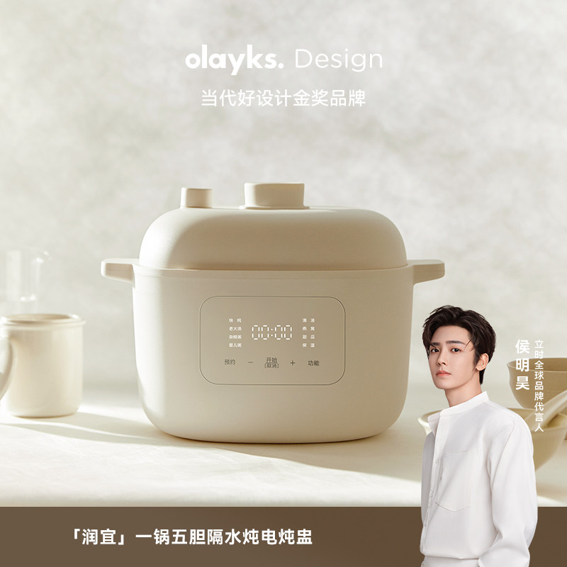 olayks立时电炖锅煮粥锅陶瓷辅食锅煲汤燕窝电炖盅隔水炖家用蒸锅