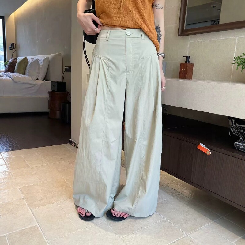高腰明线阔腿裤女薄款2026夏季新款欧货宽松百搭垂感显瘦休闲长裤