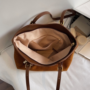 【有拉链暗袋】大容量麂皮绒托特包上班通勤包2025新款潮百搭大包