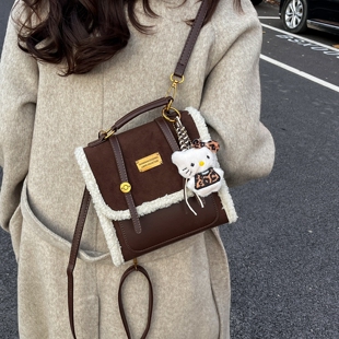 【多种背法】可爱洋气毛边单肩斜挎双肩包小包包2025新款潮百搭