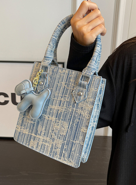 蓝色小众手提竖款小包包女2025新款潮时尚百搭质感休闲单肩斜挎包