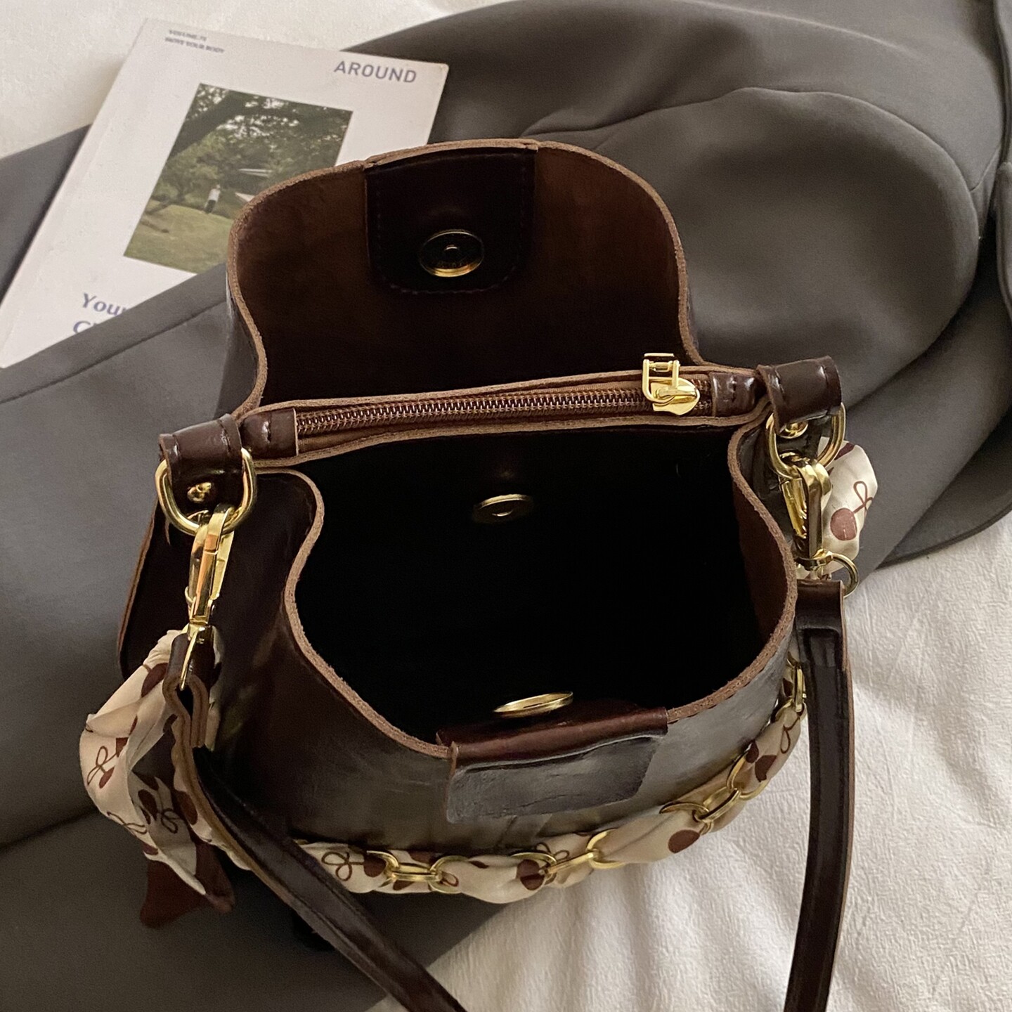 【有拉链夹层】高级感水桶包女式2025新款小众百搭链条斜挎包女款,箱包皮具/热销女包/男包,胸包,淘宝优惠券,粉丝福利购,淘宝优惠卷