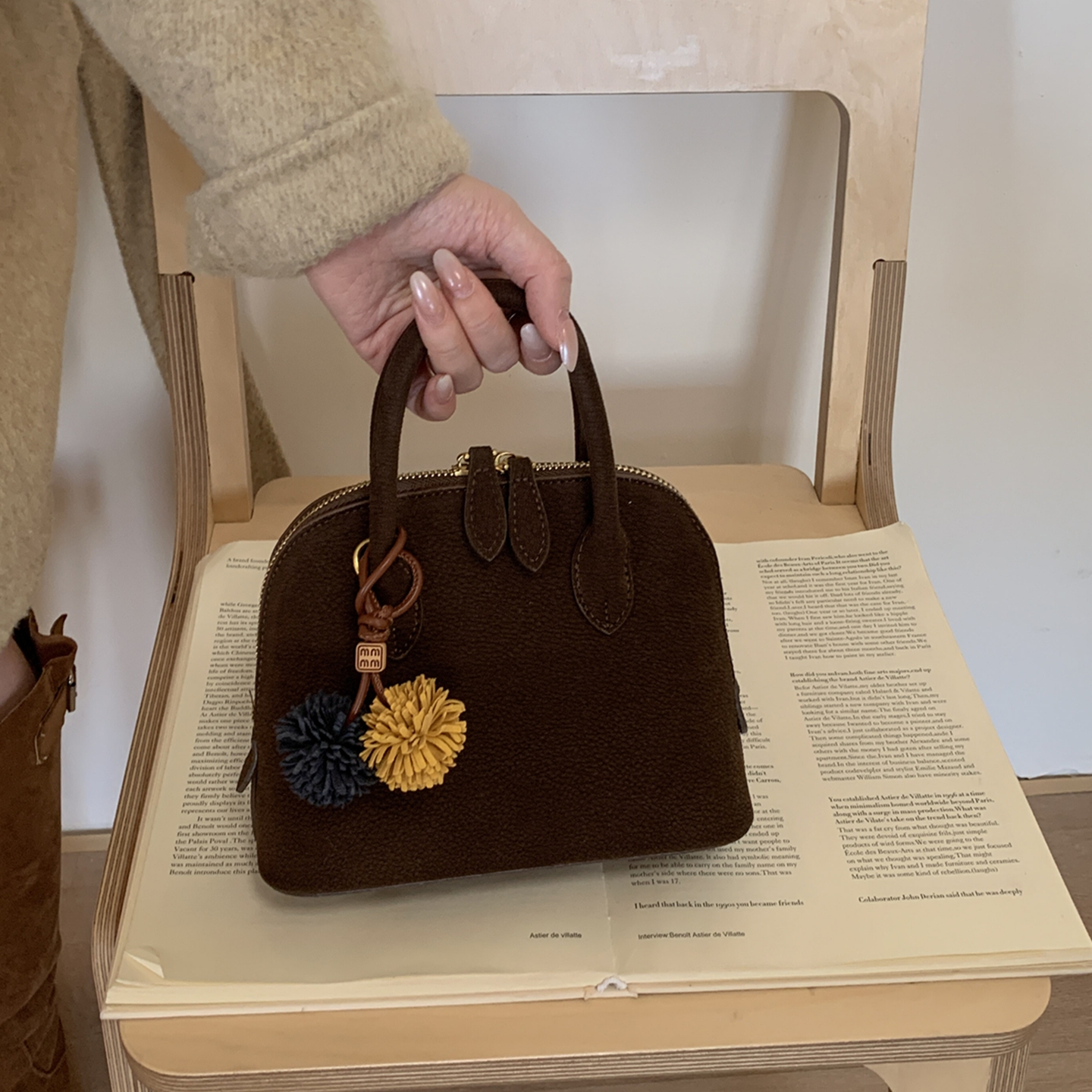 ins小众设计感咖色贝壳包斜挎包