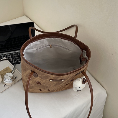 【有拉链暗袋】猫咪豹纹托特包