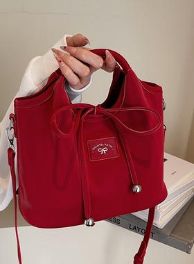 【子母包】高级感洋气红色包包手拎水桶包2025新款潮百搭斜挎包