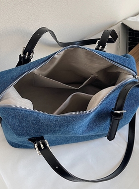 【有拉链暗袋】蓝色牛仔布腋下包枕头包2025新款潮百搭上班通勤包