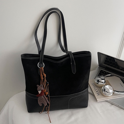 【有拉链贴袋】大容量拼接托特包