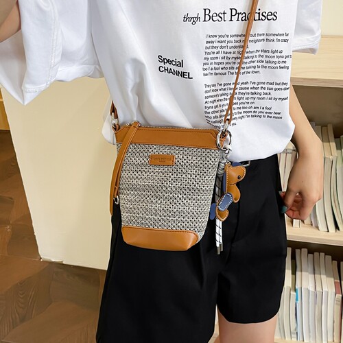 ins法国小众撞色编织手机包