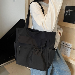 多口袋简约大容量上课上班通勤包大包女款2025新款潮百搭托特包