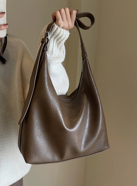 泥色柔软大容量托特包斜挎包2025新款潮时尚百搭美拉德单肩包大包