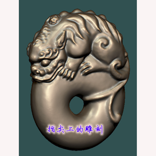 圆雕图三维图stl雕刻设计素材3D打印 螭虎环耳扣