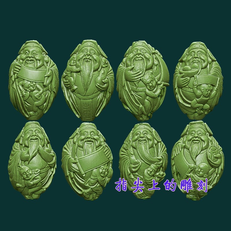 圆雕图三维图STL雕刻3D打印素材立体图精雕  童子财神核雕图