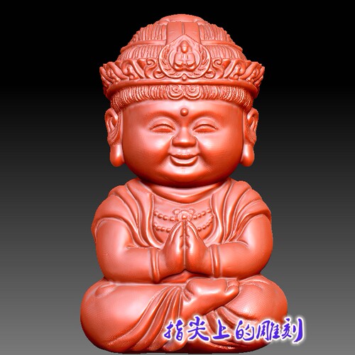 三维立体图3D打印雕刻图stl圆雕图    童子佛三通