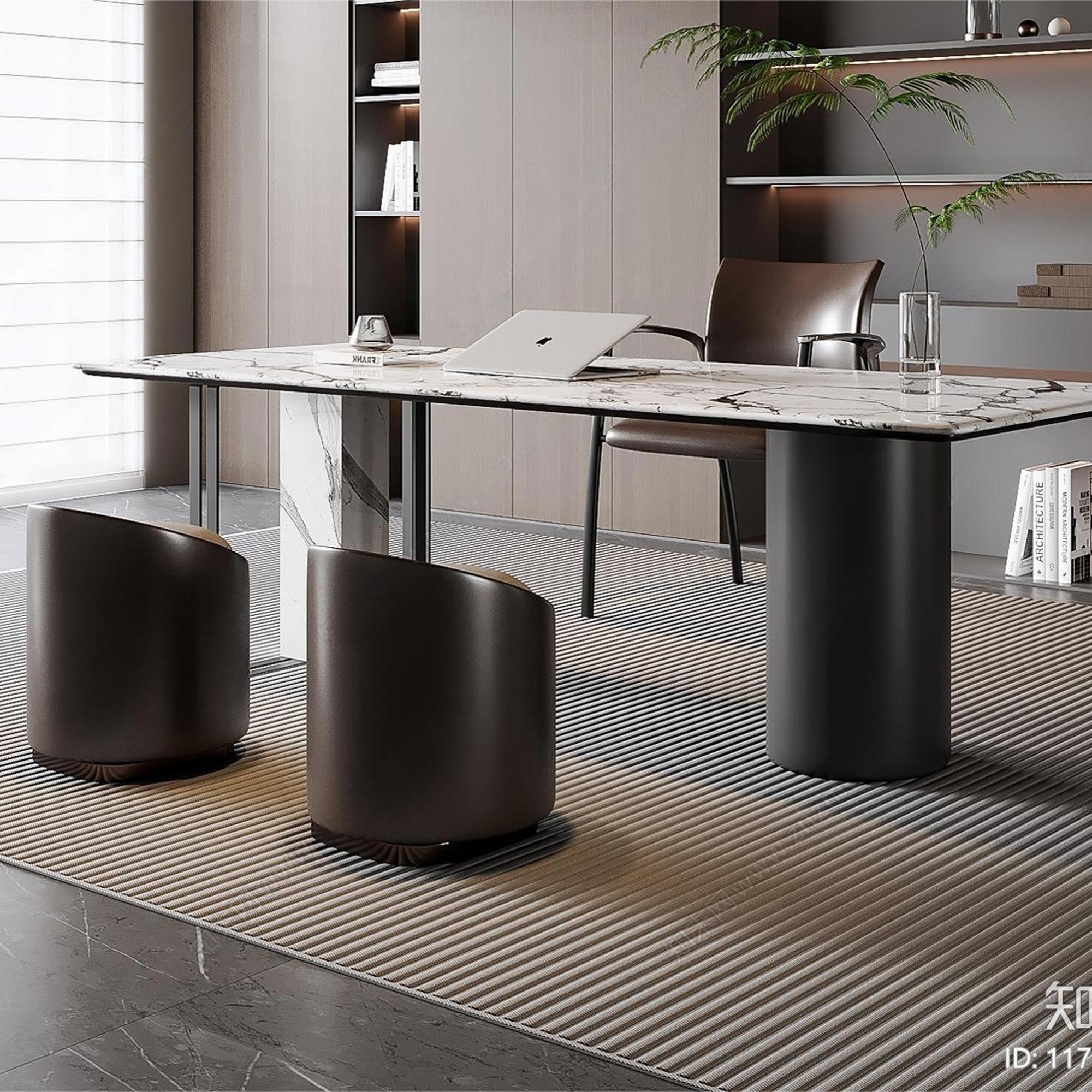 轻奢书桌椅组合北欧电脑桌家用书房写字桌会客桌极简全屋家具定制