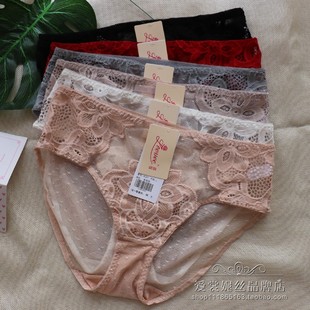 丽维 N1267 性感网纱镂空全蕾丝中腰性感透气包臀大码 透女三角内裤
