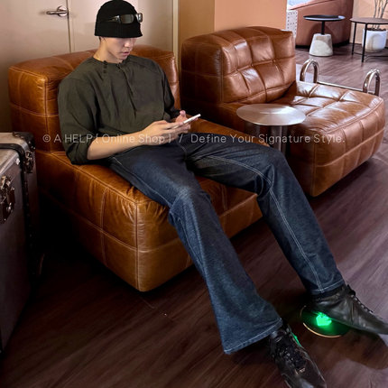 AHELP高端新款天丝休闲百搭男士长裤仿牛仔舒适老钱宽松休闲裤