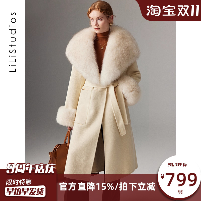 双面羊绒大衣女皮草羊毛呢子外套