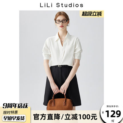法式衬衫女2025年夏季新款休闲设计感小众上衣V领短袖通勤白衬衣
