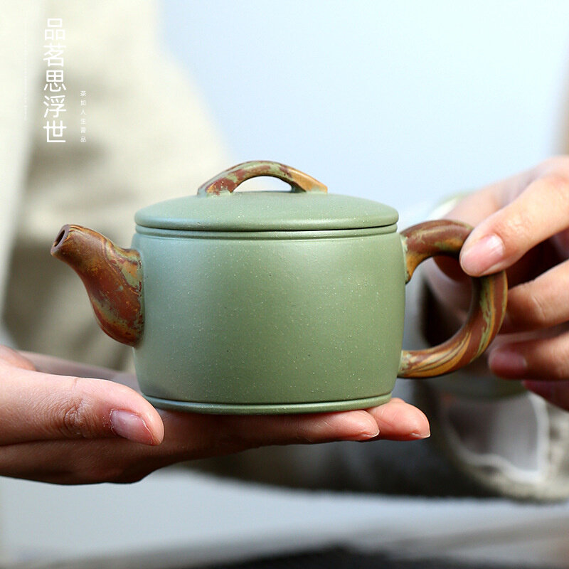 宜兴小汉瓦壶豆青纯手工紫砂壶段泥泡茶壶杯子大口大容量高端礼盒
