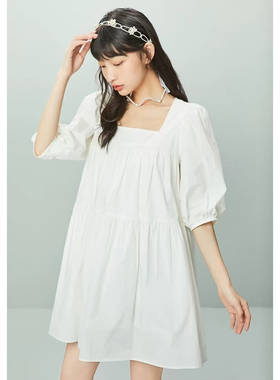 SP系列-简约纯色方领泡泡袖连衣裙P171