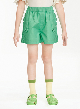 【马】儿童设计感百搭四分休闲裤个性设计感纯色甜美清爽MA342