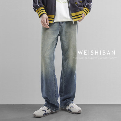 潮牌黄泥裤高街复古阔腿裤长裤子