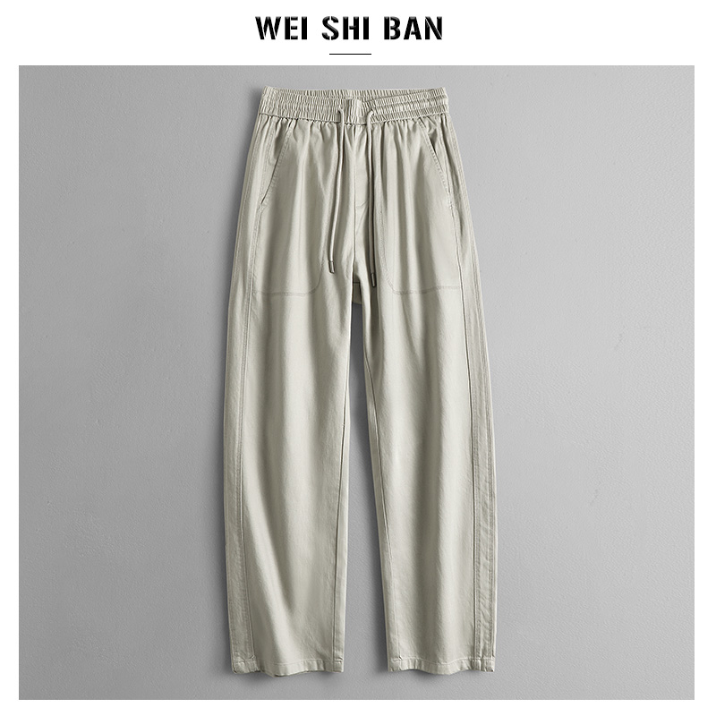 春秋季莱赛尔天丝棉明线口袋休闲裤男士垂感直筒阔腿百搭纯色长裤