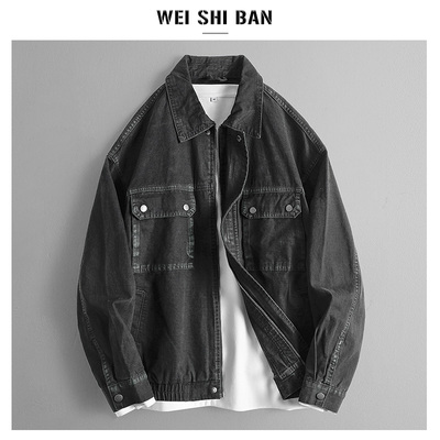 美式休闲复古涂鸦做旧工装夹克男