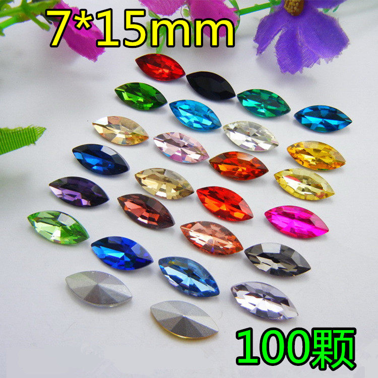 7*15MM尖底马眼玻璃水钻饰品 水晶玻璃钻 DIY异形钻 美甲DIY配件