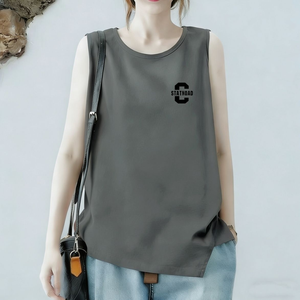 夏季纯棉圆领无袖T恤背心女