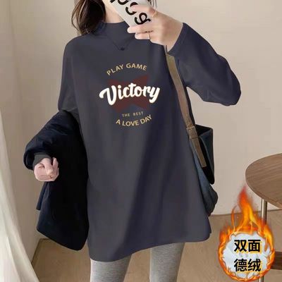 双面德绒半高领打底衫女冬季新款内搭外穿宽松中长款洋气保暖上衣