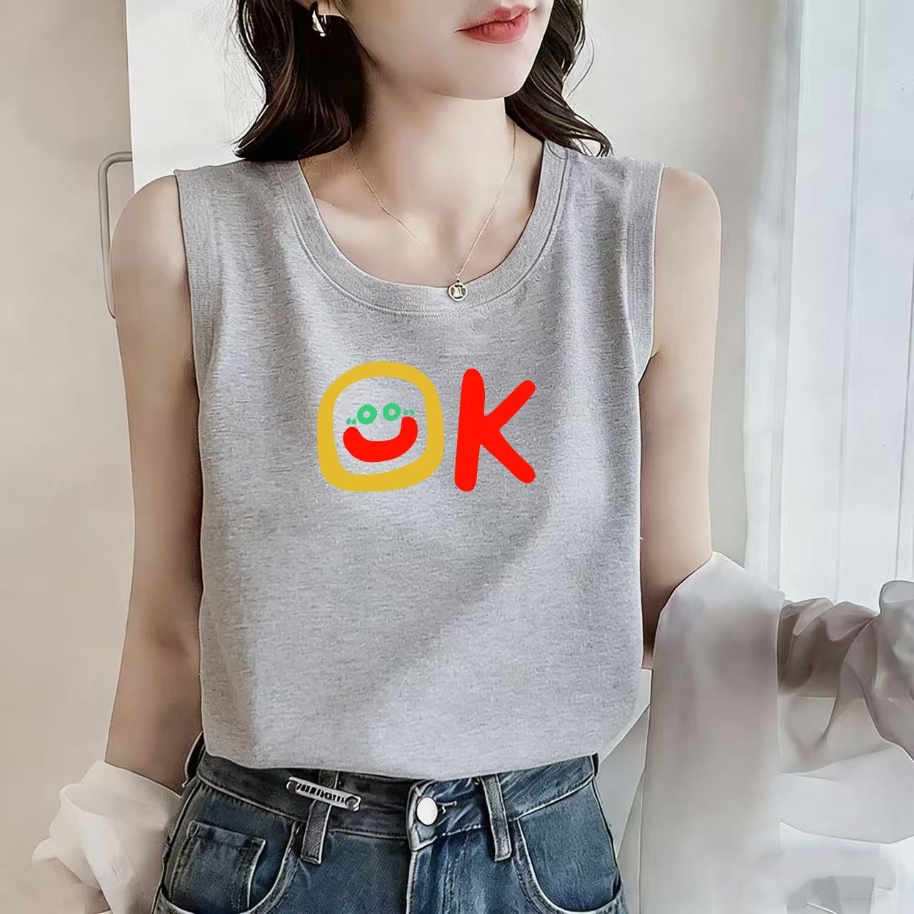 100%纯棉女士夏季宽松吊带背心