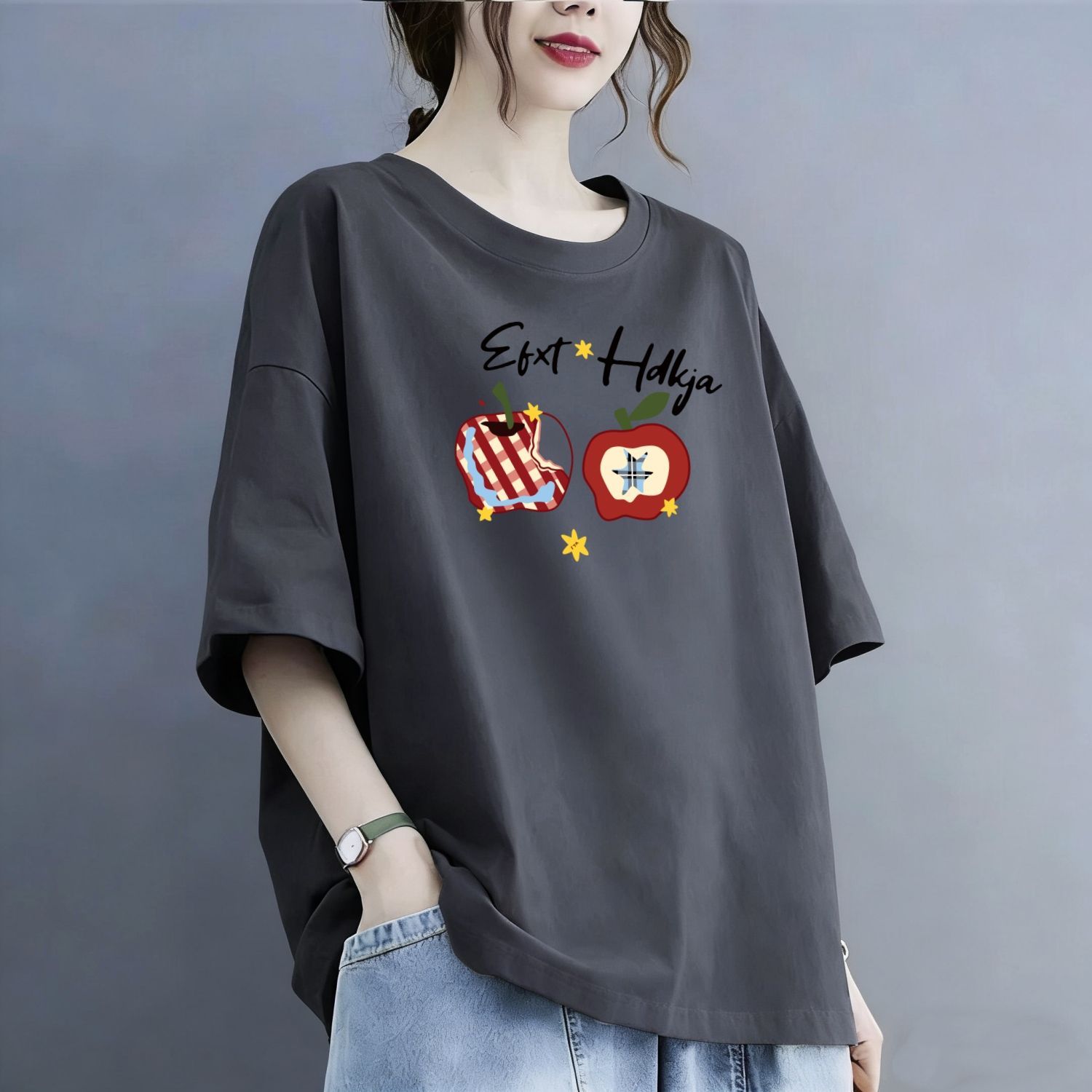 100%纯棉短袖T恤女宽松遮肉