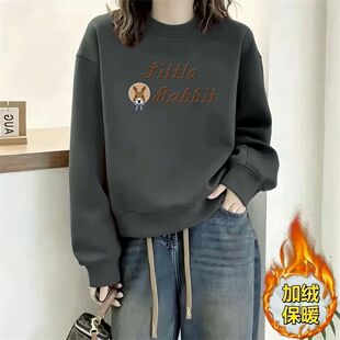 卫衣女加绒加厚秋冬季无帽新款oversize宽松圆领韩版学生长袖上衣