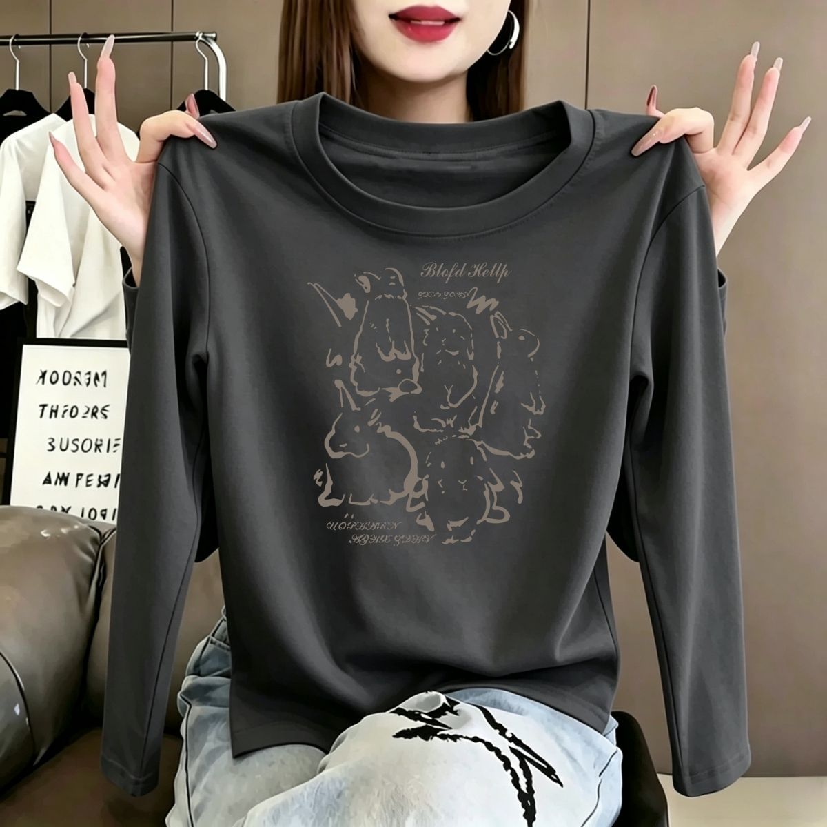 2026春秋纯棉长袖宽松T恤女