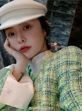 网红mona张绮贤同款黑白色纯羊毛八角帽女时尚小香香海军贝雷帽子