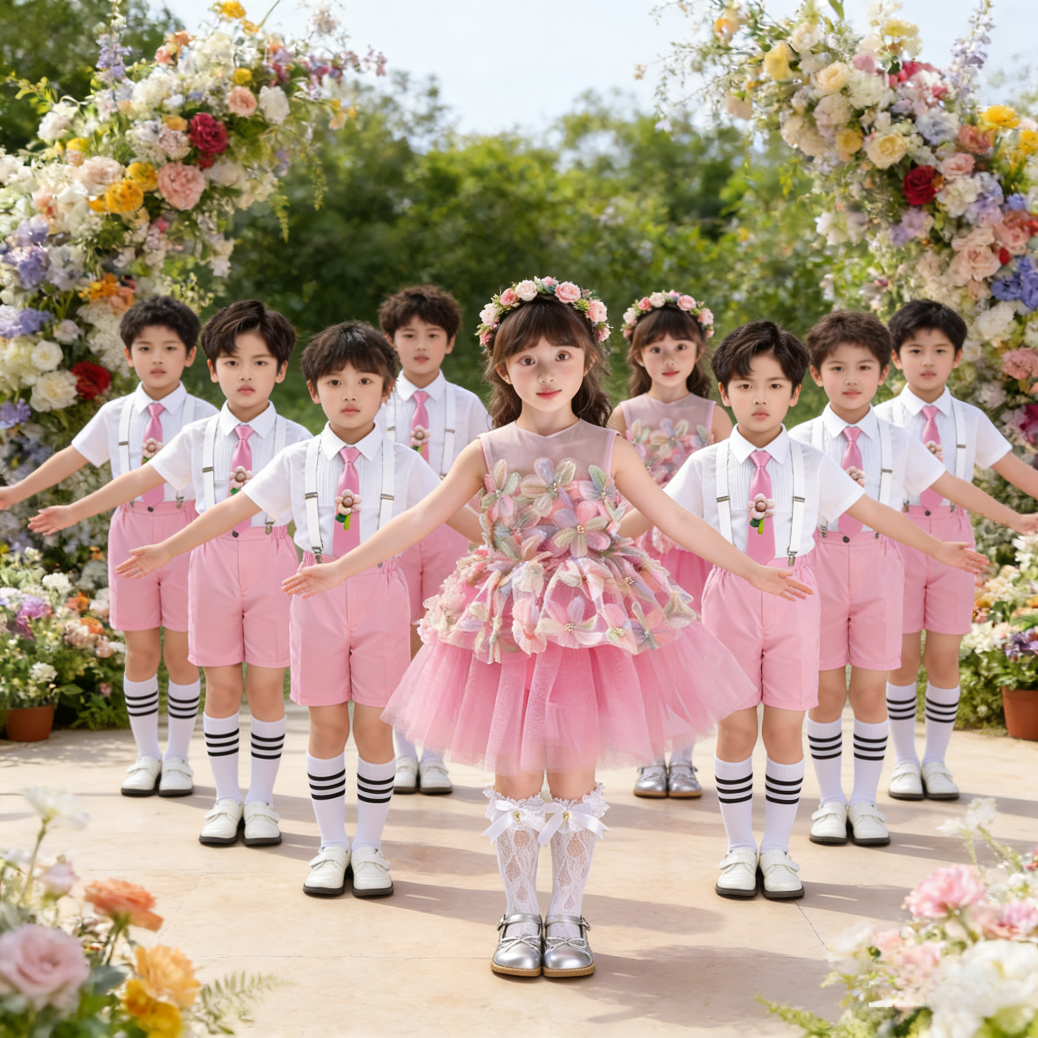 六一儿童合唱服女童公主裙蓬蓬裙演出服幼儿舞蹈粉色亮片纱裙表演