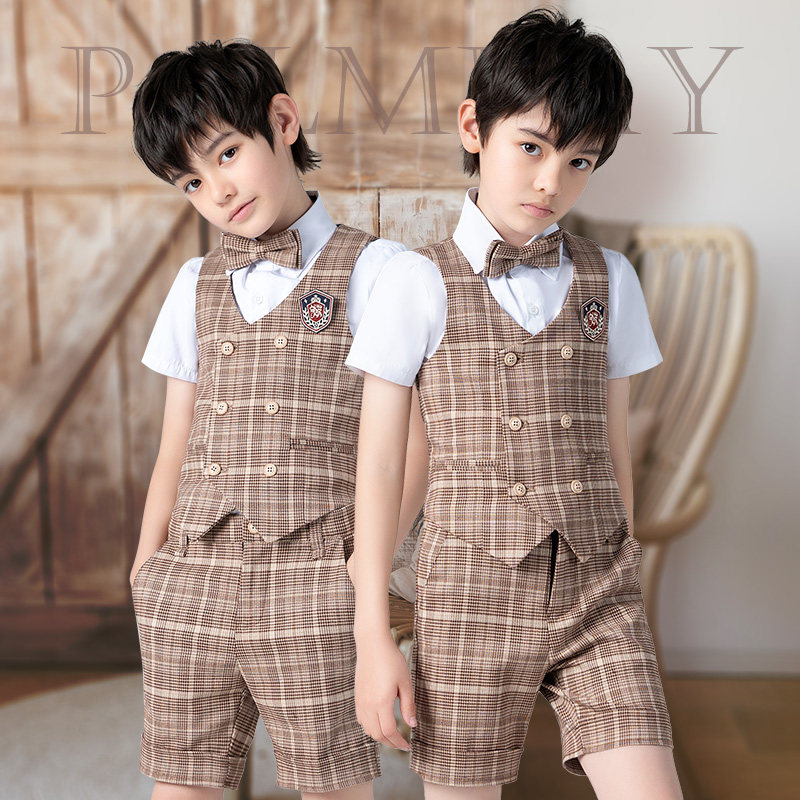 儿童西装套装马甲夏季男童英伦花童礼服钢琴演出服男孩子休闲西服