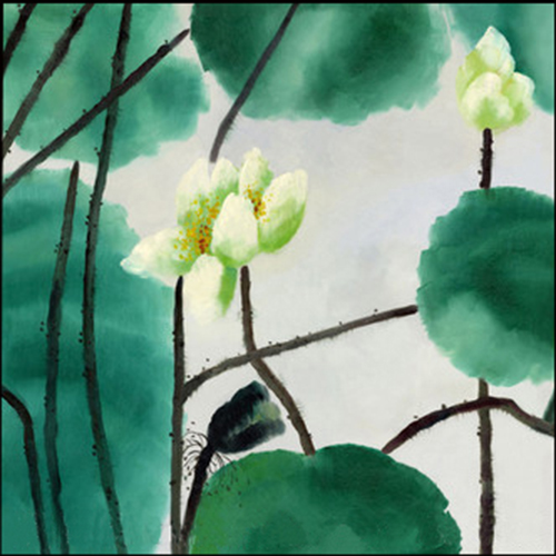 苏绣DIY套件初学 水墨荷花三联画-1玄关客厅卧室办公室刺绣装饰画图片