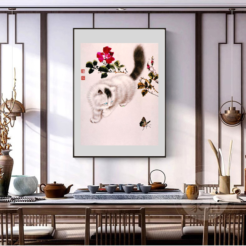 苏绣DIY套件初学 猫与蝶 玄关客厅卧室餐厅 礼品 手工刺绣装饰画图片