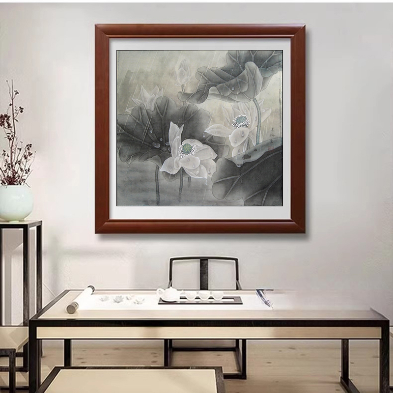 苏绣DIY套件初学 雨中荷花 白莲花 玄关客厅卧室 手工刺绣装饰画图片
