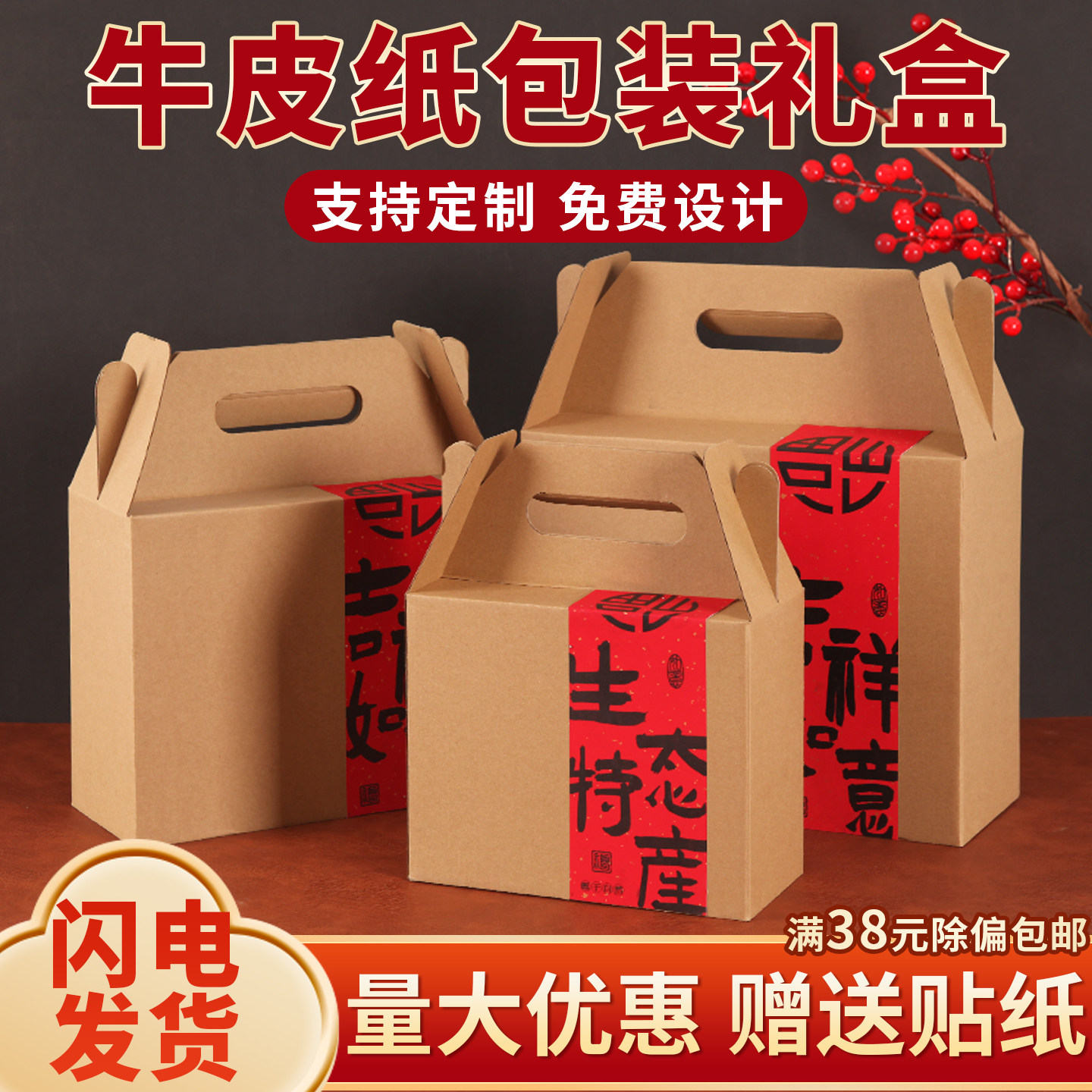 通用中秋包装盒牛皮纸礼盒柿饼核桃杂粮熟食手提礼品盒空盒子纸箱