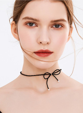 choker性感黑色水晶ins珍珠项链