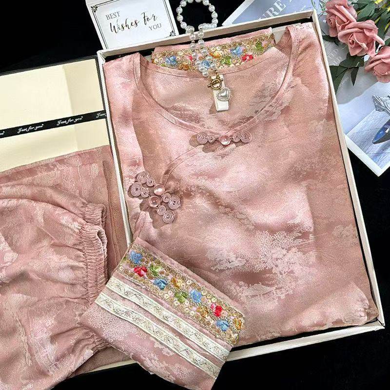 新式睡衣女夏季中国风宽松感冰丝