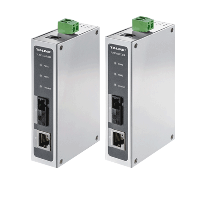 普联TP-LINK TL-MC111A/TL-MC111B工业级 百兆单模单纤光纤收发器 1光1电 20km壁挂导轨式DIN 12V24V48V供电