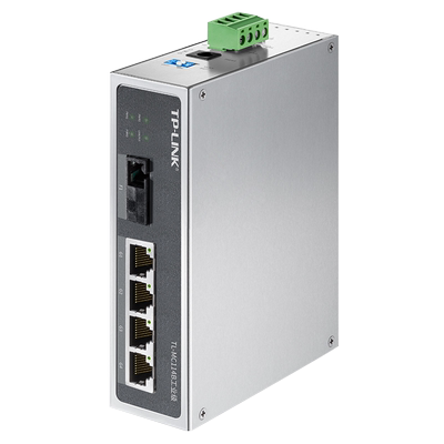 普联TP-LINK TL-MC111A/114B工业级 1光4电 光纤收发器单模单纤20公里 电源输入冗余 EMC防护 DIN导轨壁挂