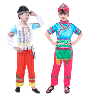 儿童少数民族锡伯族表演服中小学生男女款中国风舞台走秀演出服装