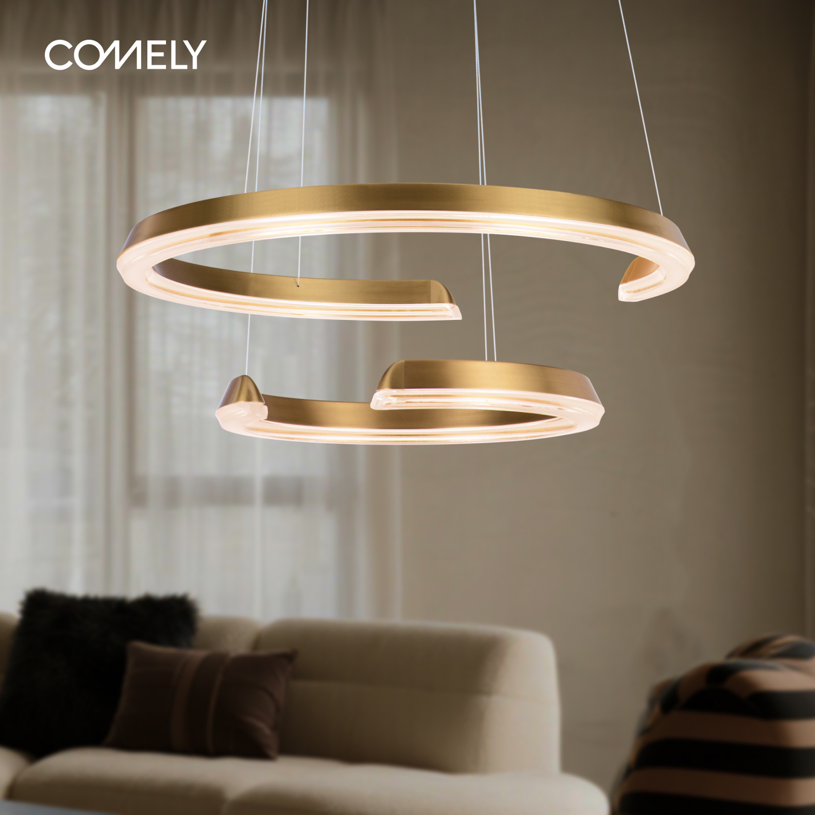 新特丽高级感轻奢客厅圆环吊灯简约全光谱主灯护眼法式卧室餐厅灯